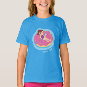 Meisje op het T-shirt Roze Doughnut Pool Float Gir