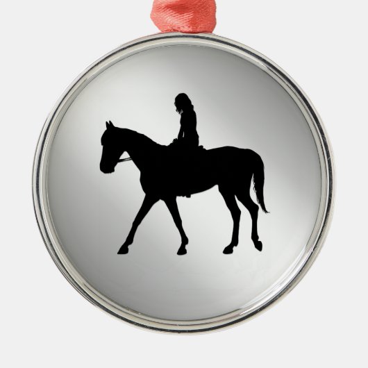 Meisje op Horse Silver Metalen Ornament (Voorkant)