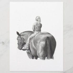 MEISJE OP HORSEBACK: PENCIL ART: REALISME