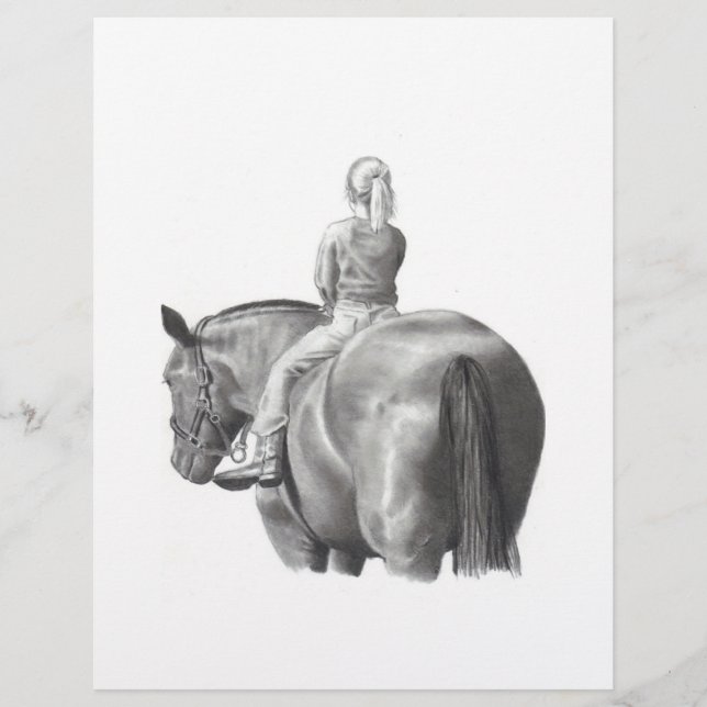 MEISJE OP HORSEBACK: PENCIL ART: REALISME (Voorkant)