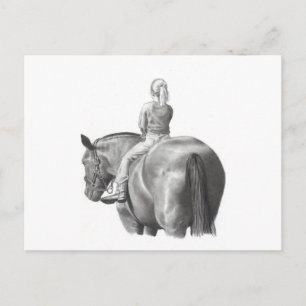 MEISJE OP HORSEBACK: PENCIL ART: REALISME BRIEFKAART