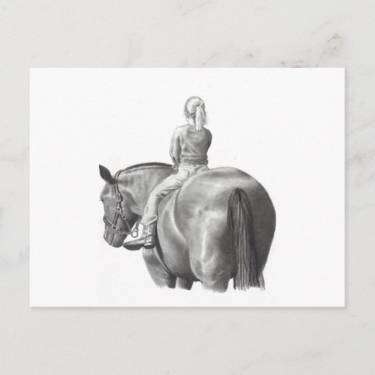 MEISJE OP HORSEBACK: PENCIL ART: REALISME BRIEFKAART (Voorkant)