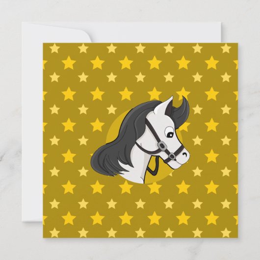 Meisje op paard cartoon verjaardagsprint uitnodigi kaart (Achterkant)