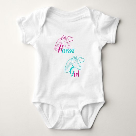 Meisje op paard in roze en turquoise romper (Voorkant)