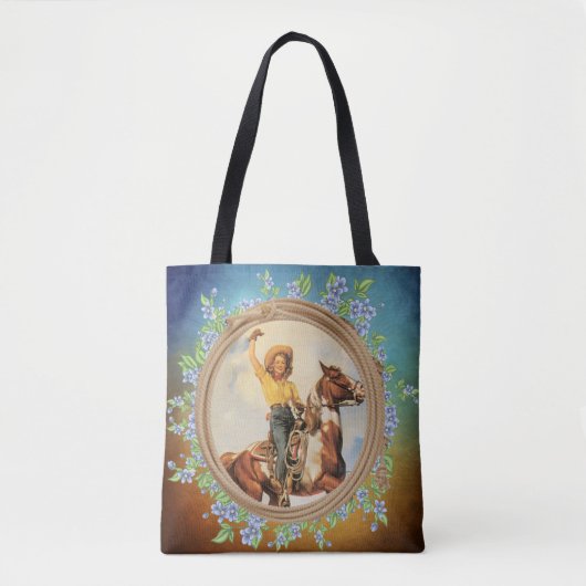  meisje op paard met Lariat Rope Flowers Tote Bag (Voorkant)