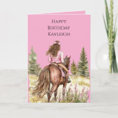 Meisje op paard verjaardag kaart (Voorkant)