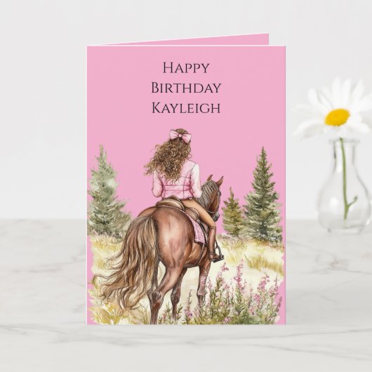 Meisje op paard verjaardag kaart (Kleine Plant)