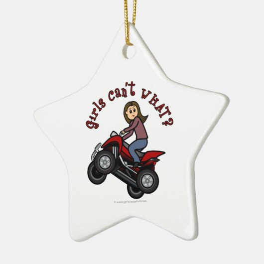 Meisje op Red Four Wheeler Keramisch Ornament (Links)