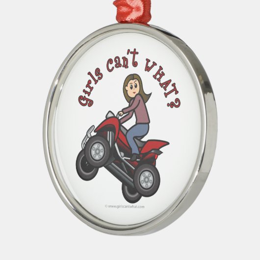 Meisje op Red Four Wheeler Metalen Ornament (Links)