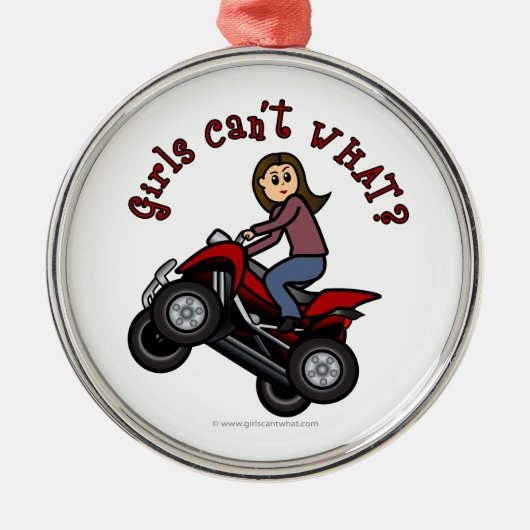 Meisje op Red Four Wheeler Metalen Ornament (Voorkant)