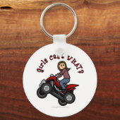Meisje op Red Four Wheeler Sleutelhanger (Voorkant)