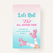 Meisje op rolschaatsen roze en blauwe verjaardag V Badge (Achterkant)