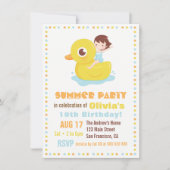 Meisje op Rubber Duck Pool Float Kids Verjaardagsf Kaart (Voorkant)