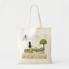 Meisje op Schommel Esthetische Cottagecore Boodsch Tote Bag