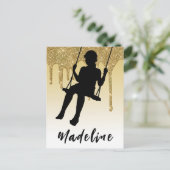 Meisje op schommel Goud Glitter Drip Ombre    Briefkaart (Staand voorkant)