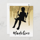 Meisje op schommel Goud Glitter Drip Ombre    Briefkaart (Voorkant / Achterkant)