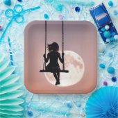 Meisje op schommel met maan papieren bordje (Feest)