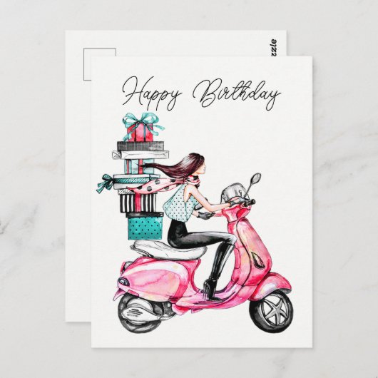 Meisje op scooter  briefkaart (Voorkant / Achterkant)