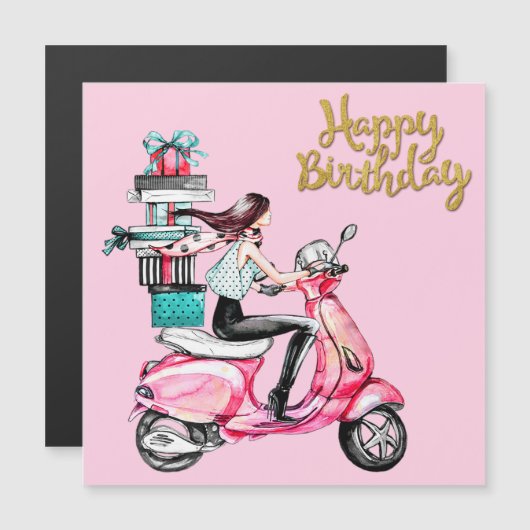 Meisje op scooter met Cadeaus (Voorkant / Achterkant)