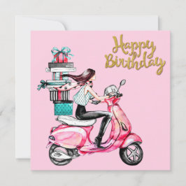 Meisje op scooter met cadeaus 