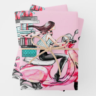 Meisje op scooter met Cadeaus Inpakpapier Vel