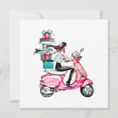 Meisje op scooter met cadeaus kaart (Achterkant)