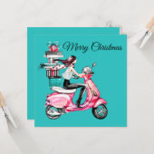 Meisje op scooter met Cadeaus Kaart (Voorkant / Achterkant in situ)