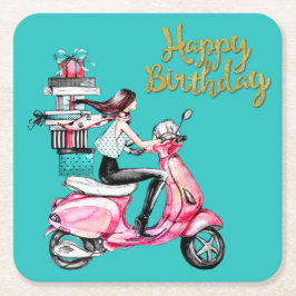Meisje op scooter met Cadeaus Kartonnen Onderzetters
