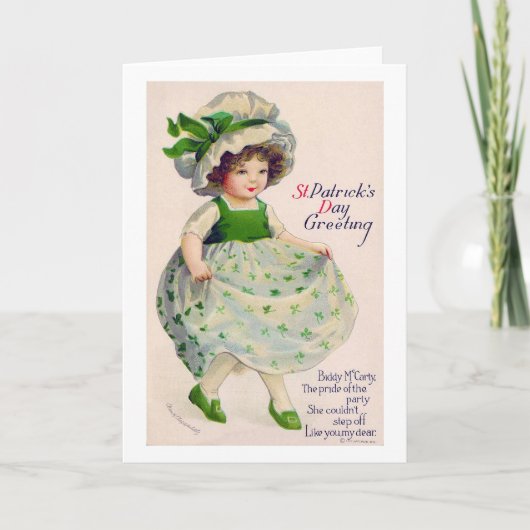 Meisje op St. Patrick's Day, vintage Kaart (Voorkant)