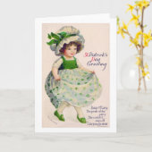 Meisje op St. Patrick's Day, vintage Kaart (Gele Bloem)