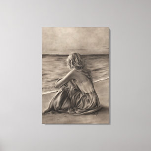 Meisje op strand Canvas Afdrukken