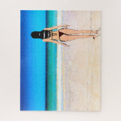 Meisje op strand met een Bikini-schilderij Legpuzzel (Verticaal)