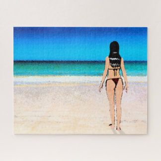 Meisje op strand met een Bikini-schilderij Legpuzzel