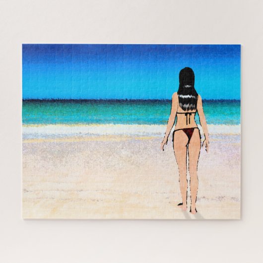 Meisje op strand met een Bikini-schilderij Legpuzzel (Horizontaal)