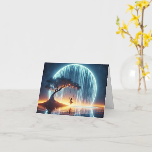 Meisje op Swing Note Kaart (Gele Bloem)