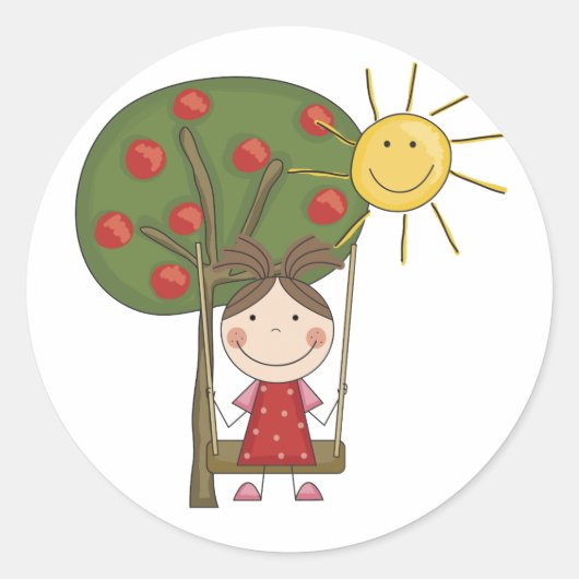 Meisje op Swing T-shirts en geschenken Ronde Sticker (Voorkant)