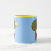 Meisje op T-shirts met vleugels en cadeautjes Tweekleurige Koffiemok (Center)