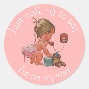  Meisje op Telefoon Baby shower Ronde Sticker