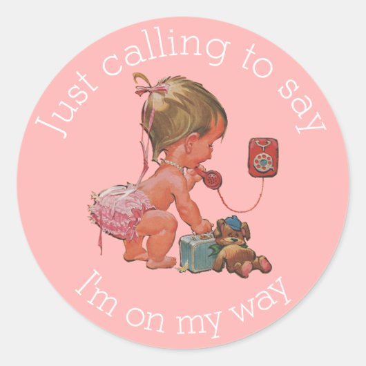  Meisje op Telefoon Baby shower Ronde Sticker (Voorkant)