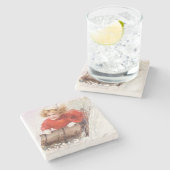  meisje op Toboggan Kerstmis Stenen Onderzetter (Zijkant)