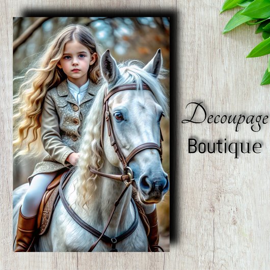 Meisje op Witte Paard Decoupage Tissuepapier