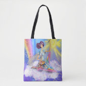 Meisje op wolkenverf zon en regenboog - Fantasy Tote Bag (Voorkant)