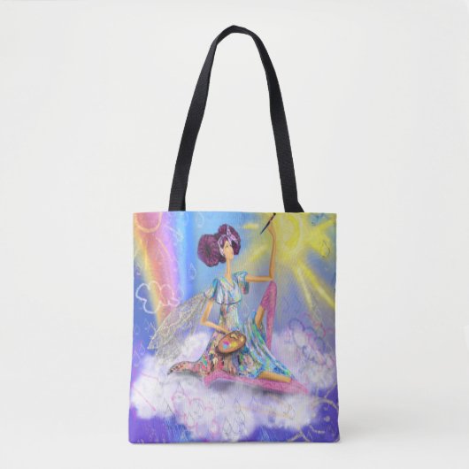 Meisje op wolkenverf zon en regenboog - Fantasy Tote Bag (Voorkant)