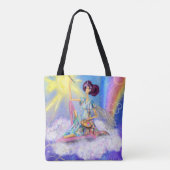 Meisje op wolkenverf zon en regenboog - Fantasy Tote Bag (Achterkant)
