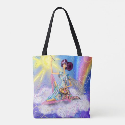 Meisje op wolkenverf zon en regenboog - Fantasy Tote Bag (Achterkant)