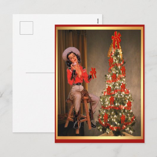  meisje op zadels met kerstboom Holi Feestdagenkaart (Voorkant / Achterkant)