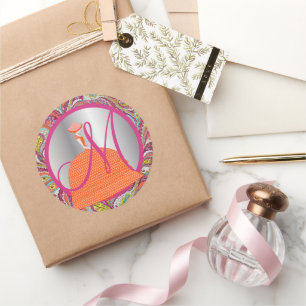  meisje Oranje Hoop Skirt Paisley Monogram Ronde Sticker