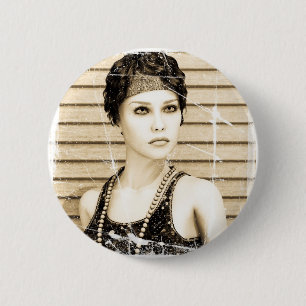 meisje, oud foto-effect ronde button 5,7 cm
