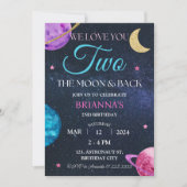 Meisje Outer Space 2e verjaardag twee de maan roze Kaart (Voorkant)