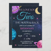 Meisje Outer Space 2e verjaardag twee de maan roze Kaart (Voorkant / Achterkant)